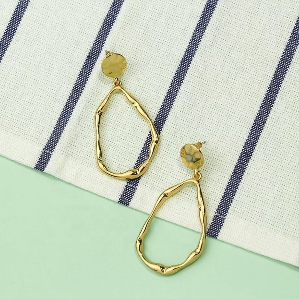 Irregular Hoop Dangle Earrings - Picture 2 of 8